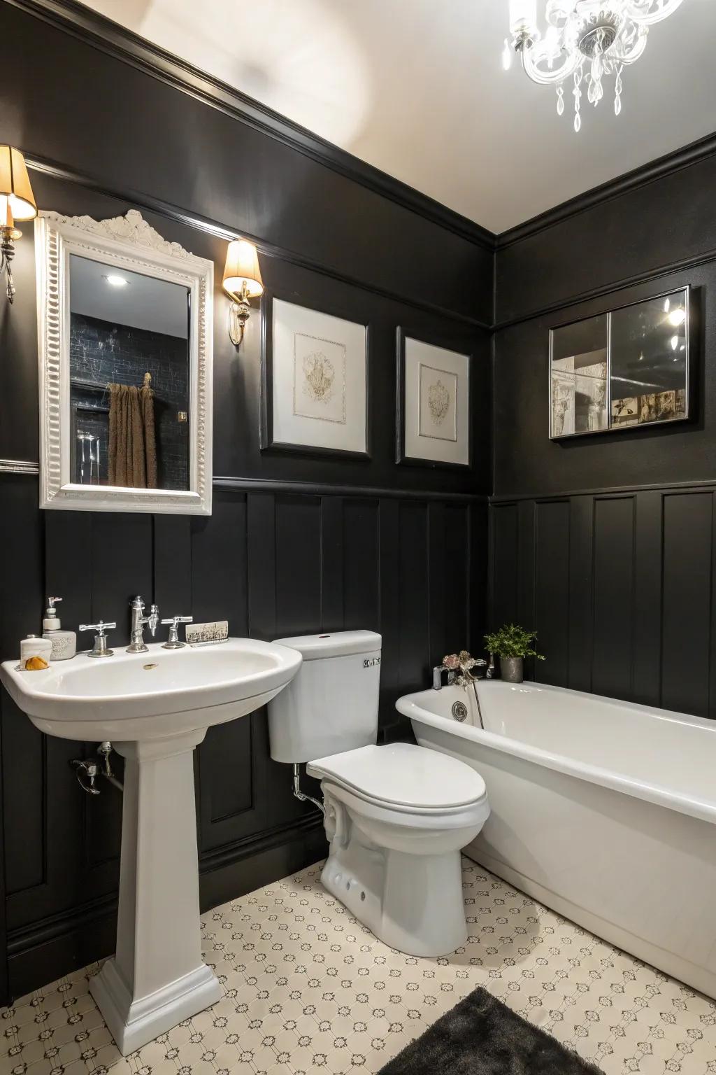 Ebony create a bold and dramatic bathroom statement.