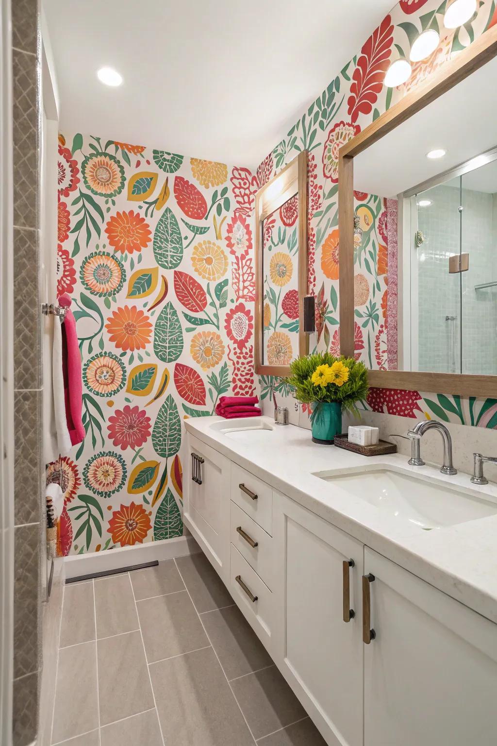 Vibrant patterns turn washroom walls into artistic statements.