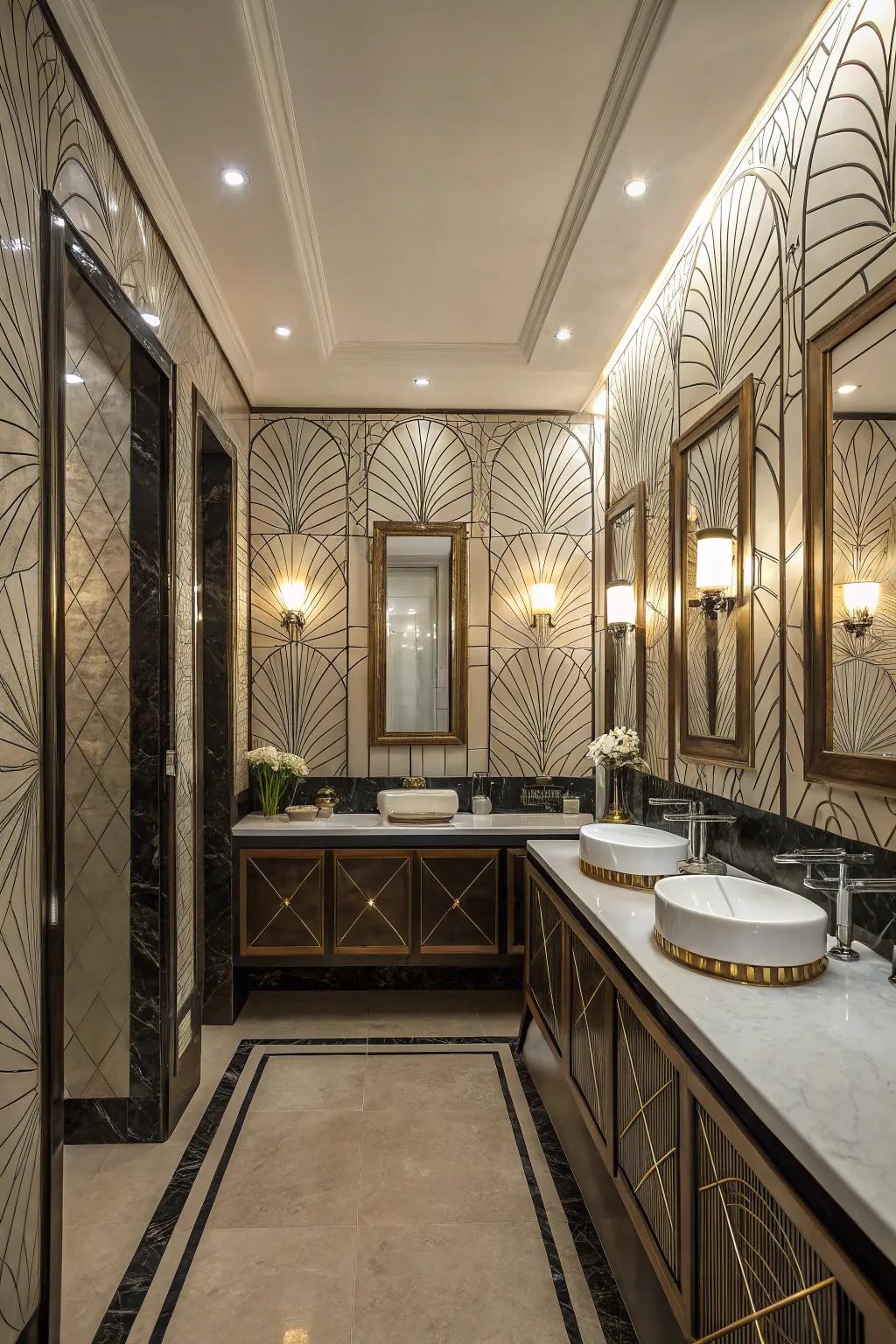 Glamorous flair using Art Deco panels.