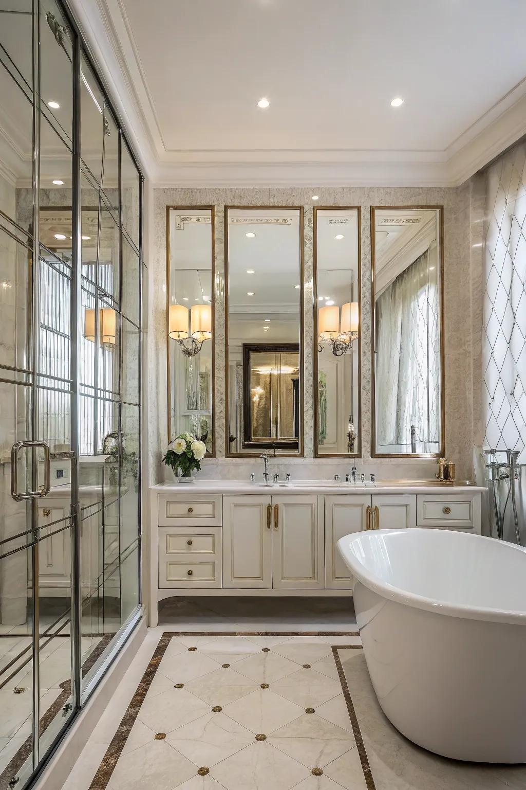 Enhance your bathroom's sense of space with polished glass panels around the bathtub.