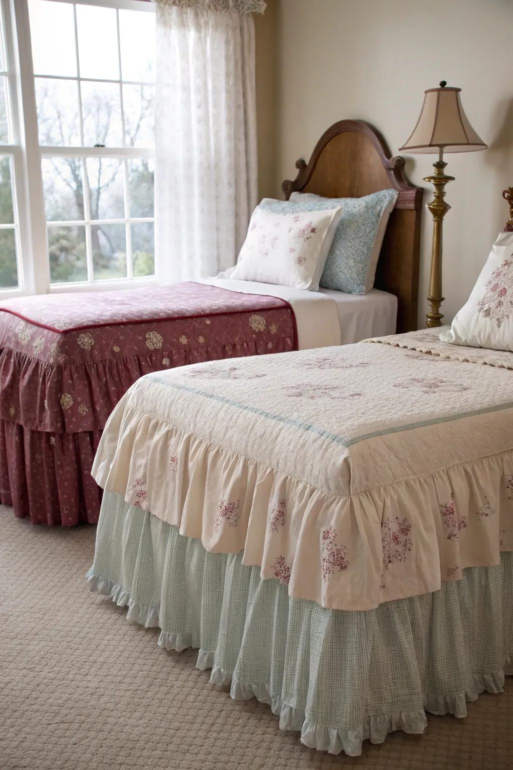 Changing bed skirts seasonally keeps your bedroom feeling fresh.