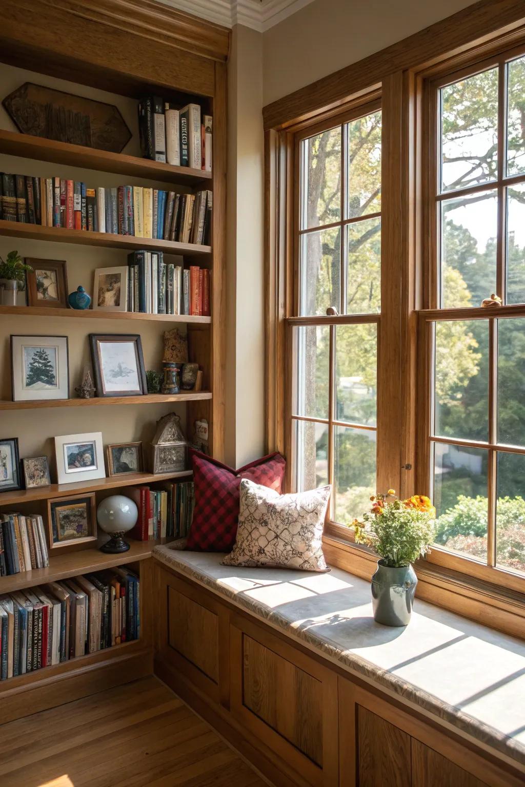 Built-in shelves are both functional and personal.
