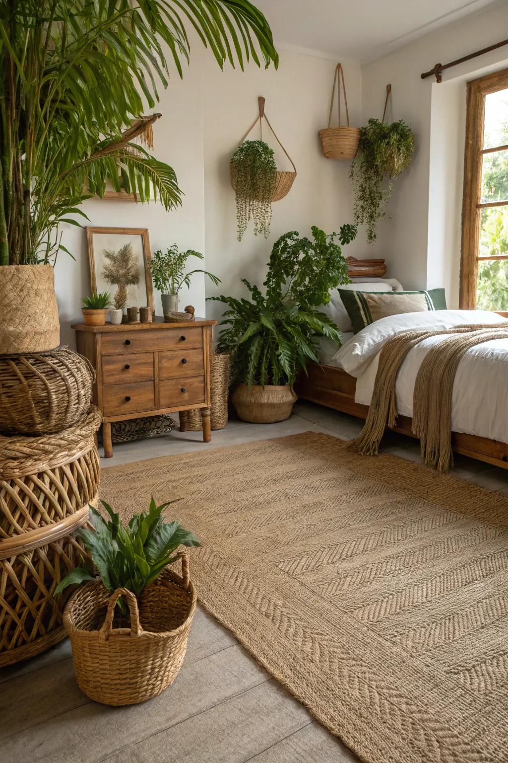 Nature-inspired textures introduce an earthy, grounded ambiance.