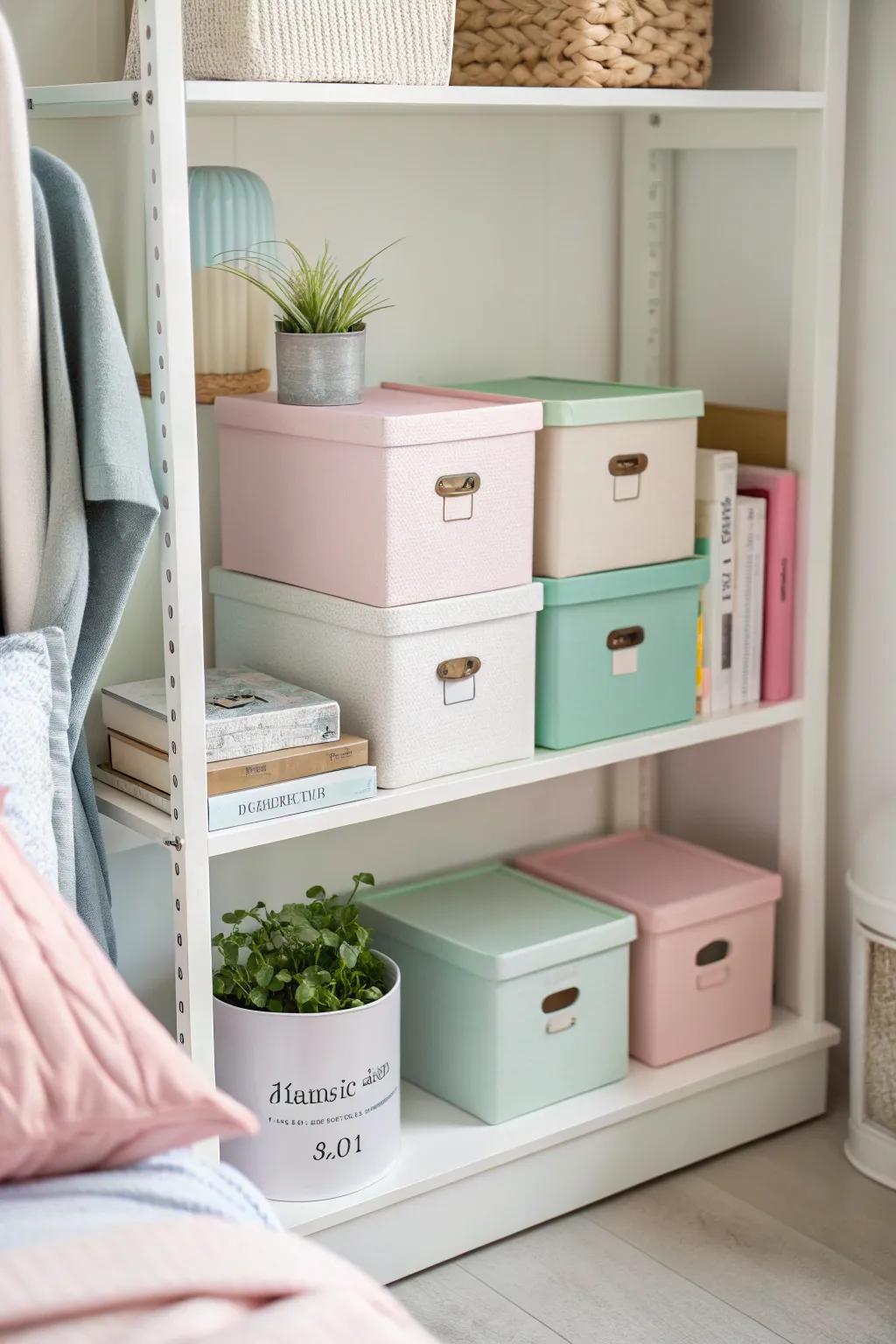 Achieve a unified look by using matching storage boxes.