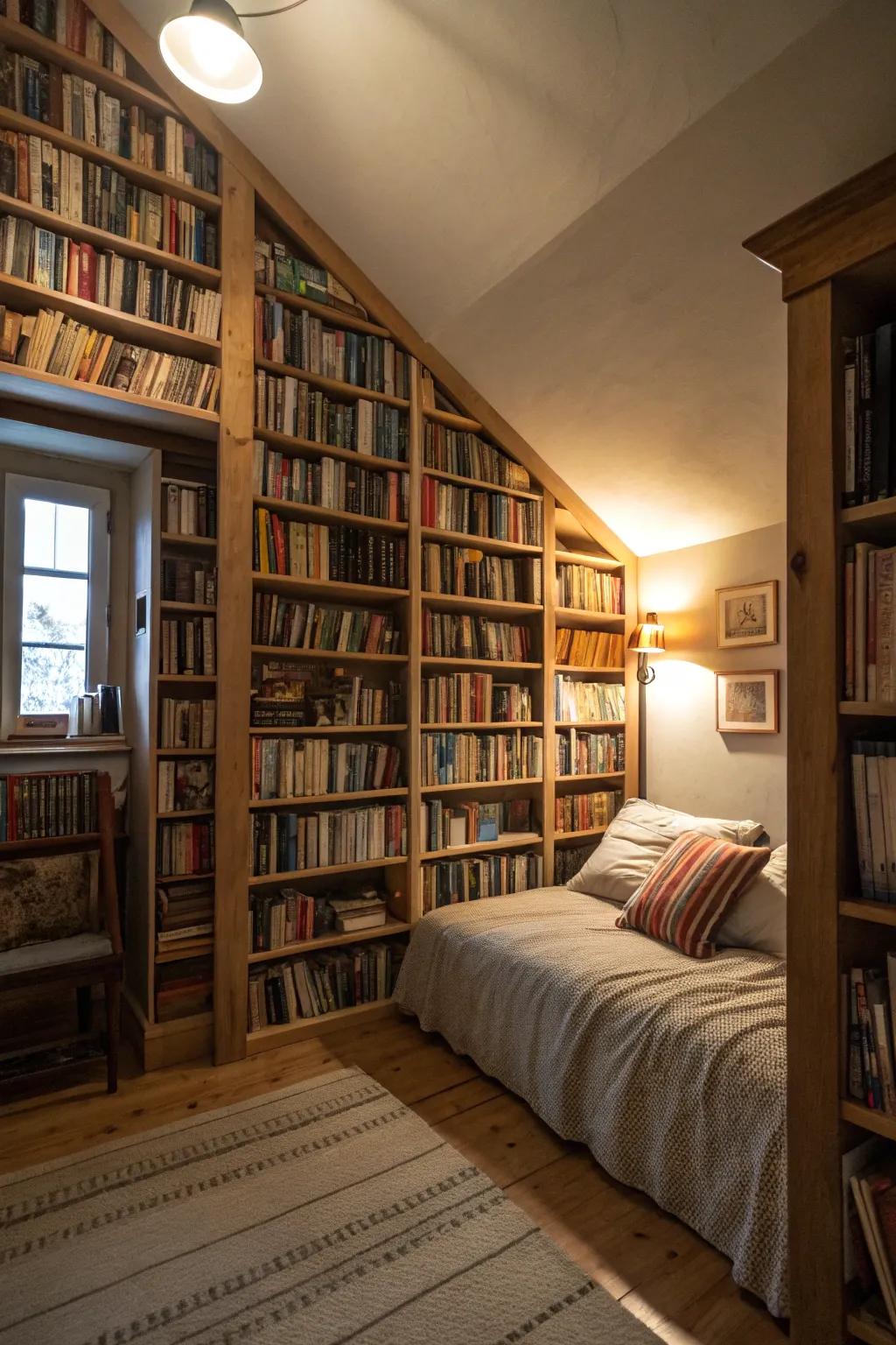 A bedroom library.