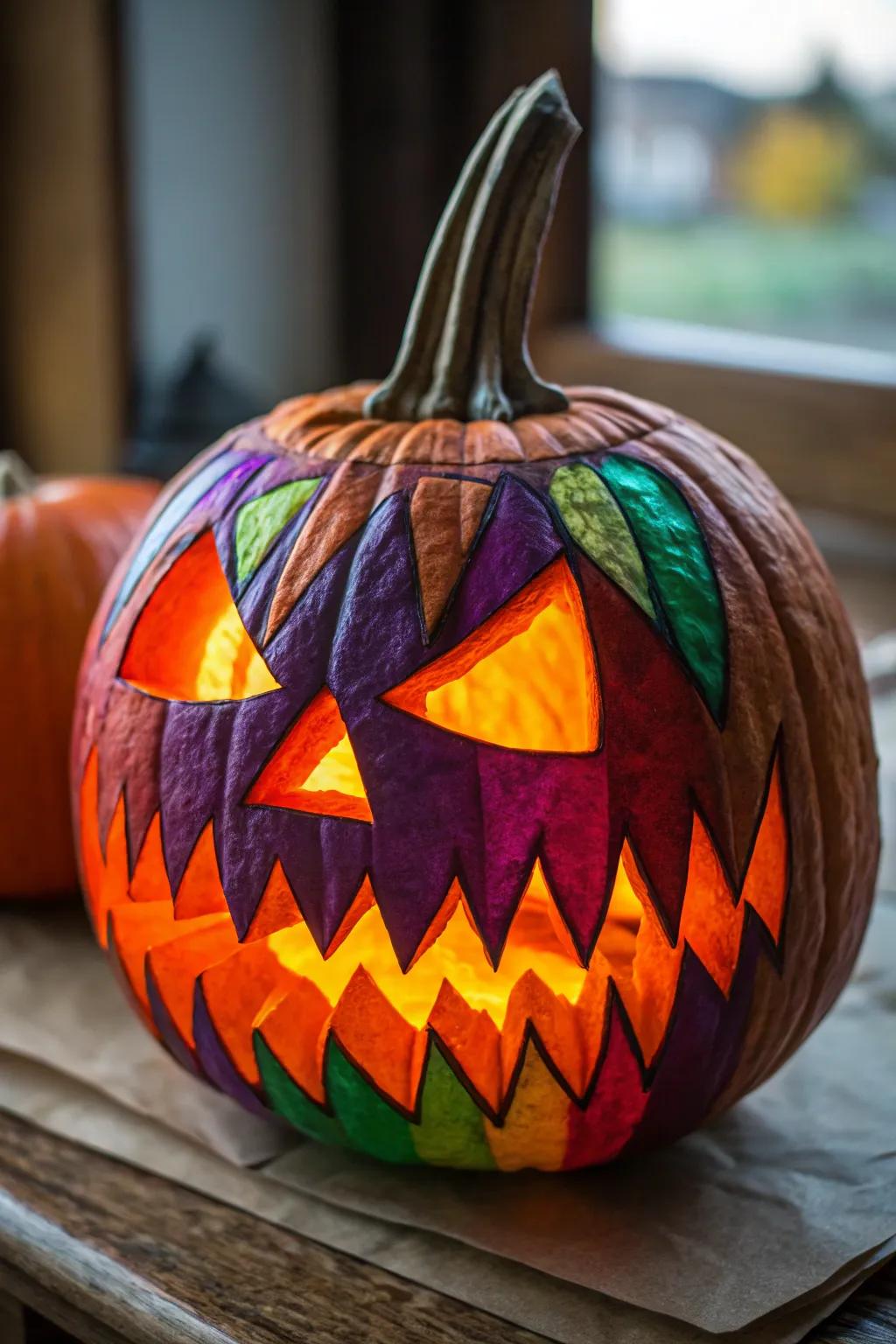 With a colorful take on traditional pumpkin carving, light up your Halloween!