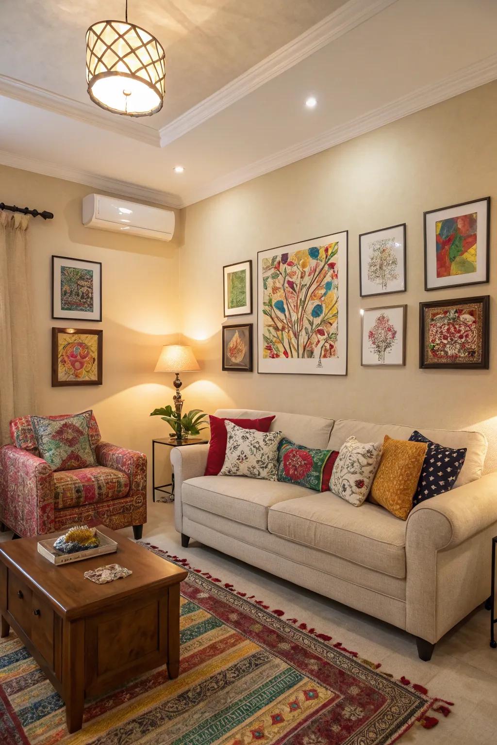 Linen walls offer a classic, versatile background.