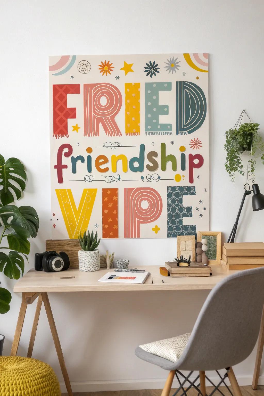 A funky typography poster creatively expressing a friendship mantra.
