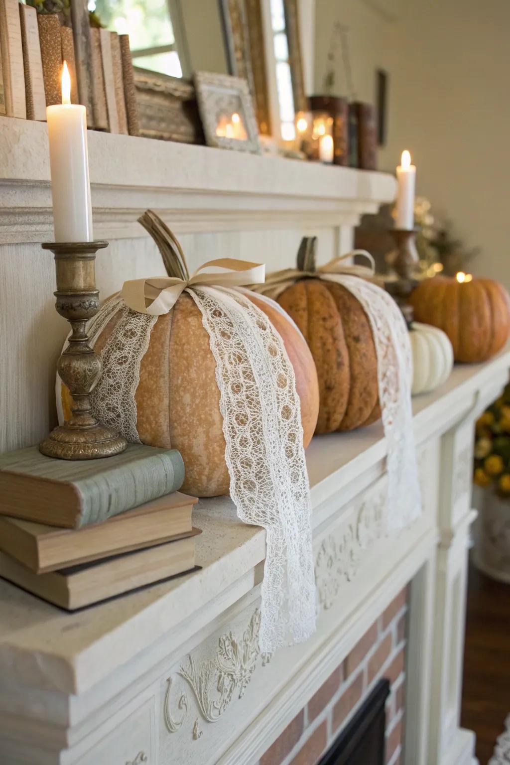 Incorporate sentimentality through aged filigree-wrapped gourds.