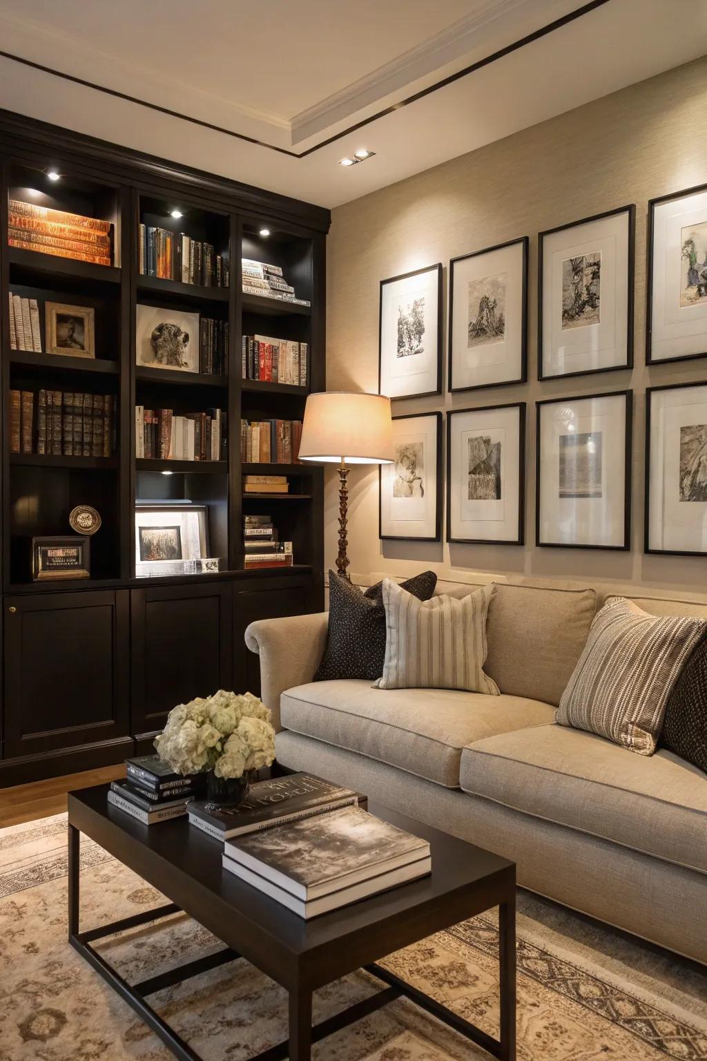 Personal collections introduce individuality and render the living area uniquely yours.