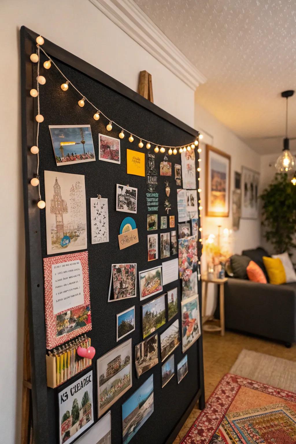 Capture the significance of your adventures through an assorted pinboard.