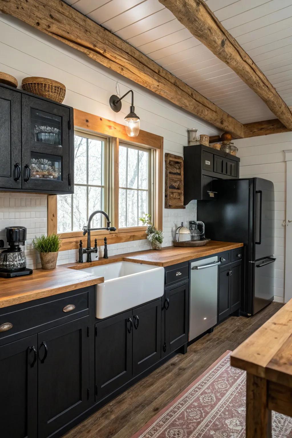 Dark elements with down-to-earth features offer a modern twist.