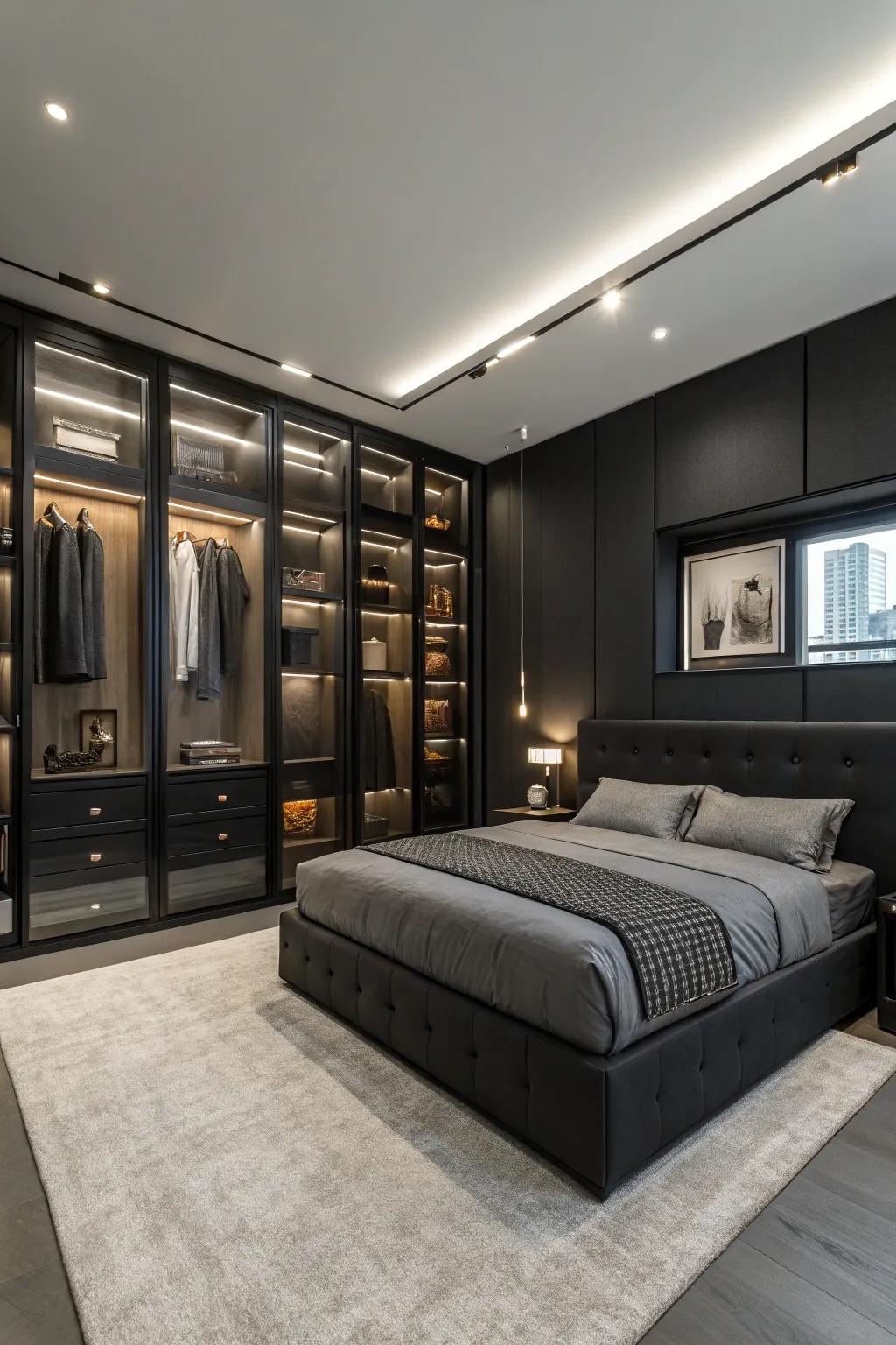 Integrated storage keeps your shadowy bedroom polished and uncluttered.