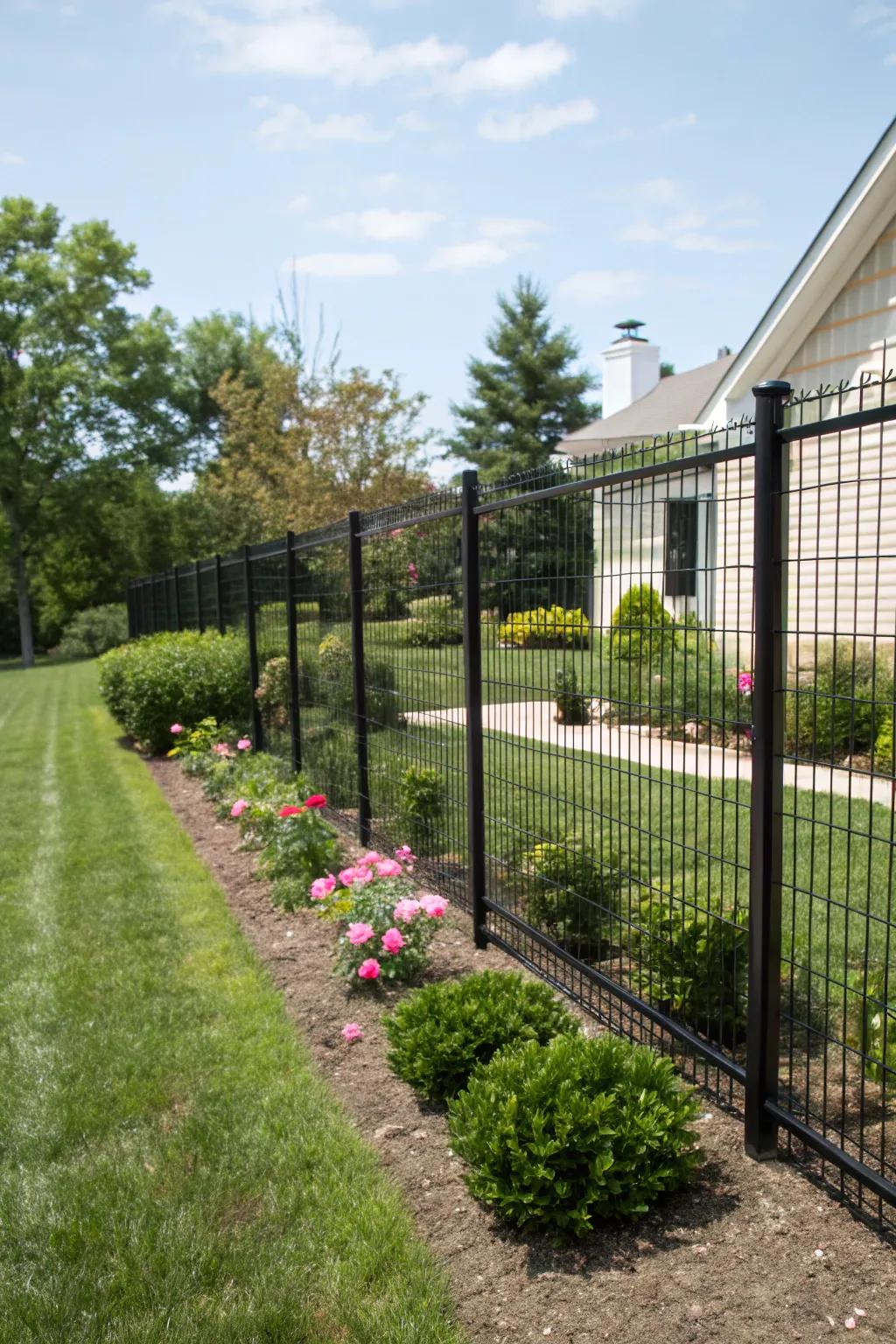 Achieve elegance on a budget with a dark metallic mesh barrier.