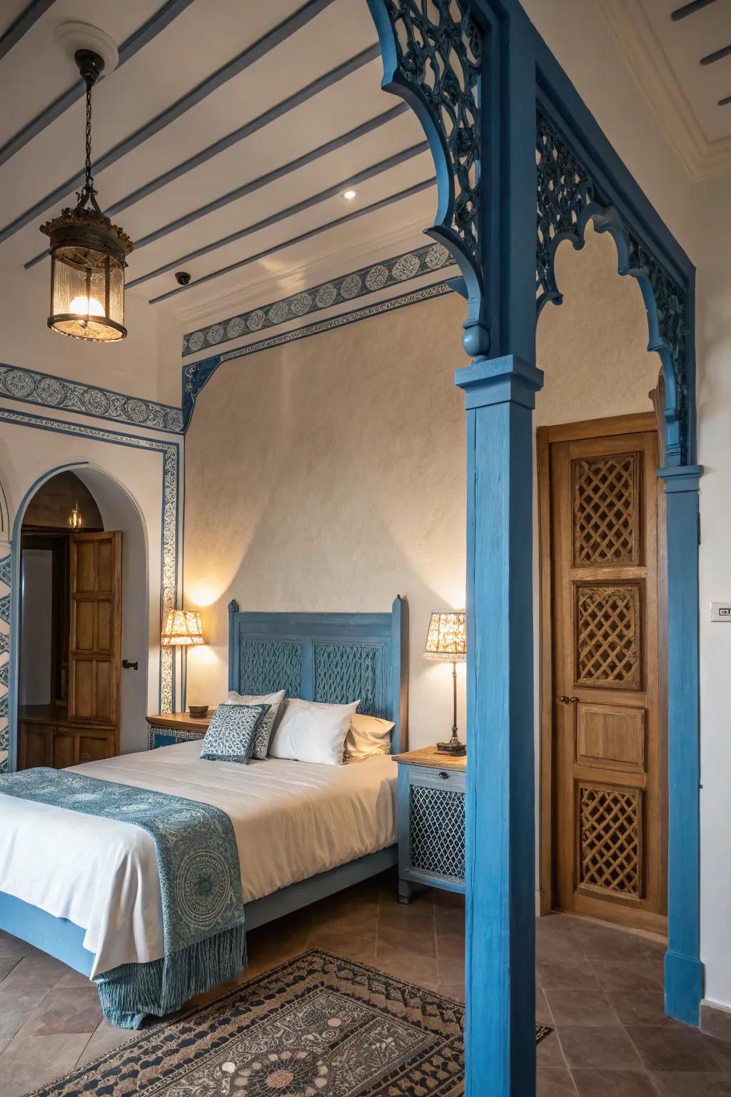 Azure highlights add character to architectural details.