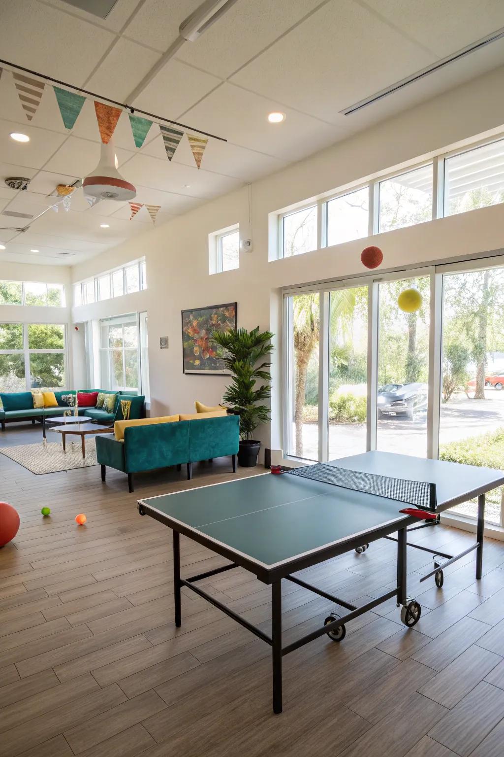 A table tennis setup brings excitement and activity to your space.