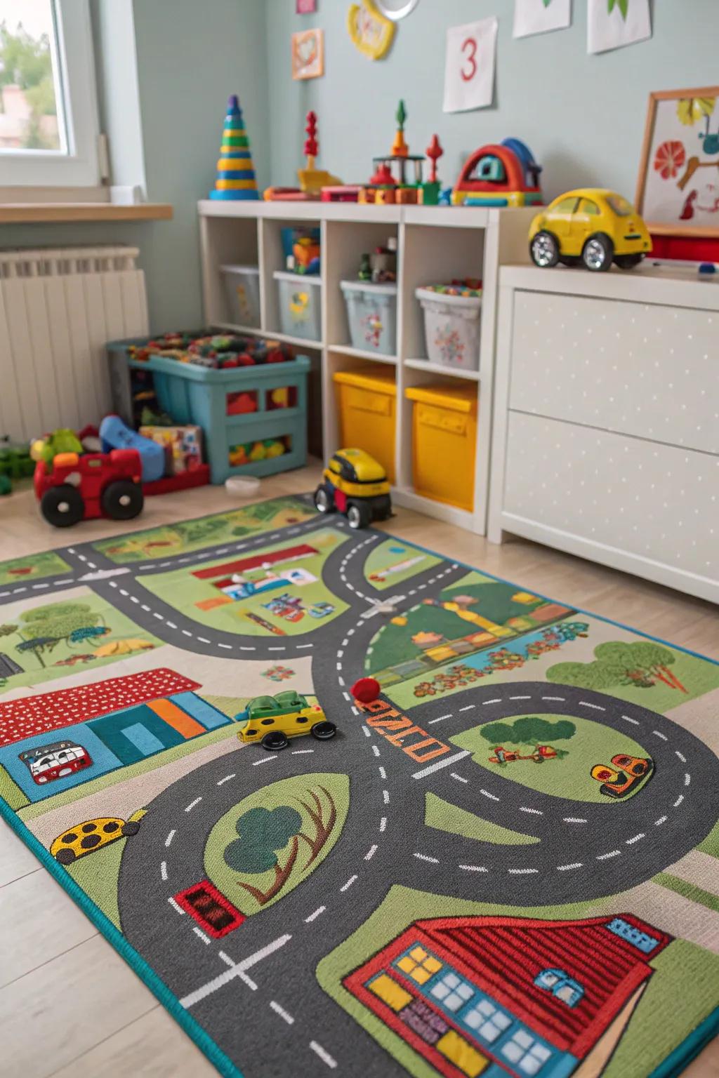 An engagement rug igniting mobility and imaginative involvement.
