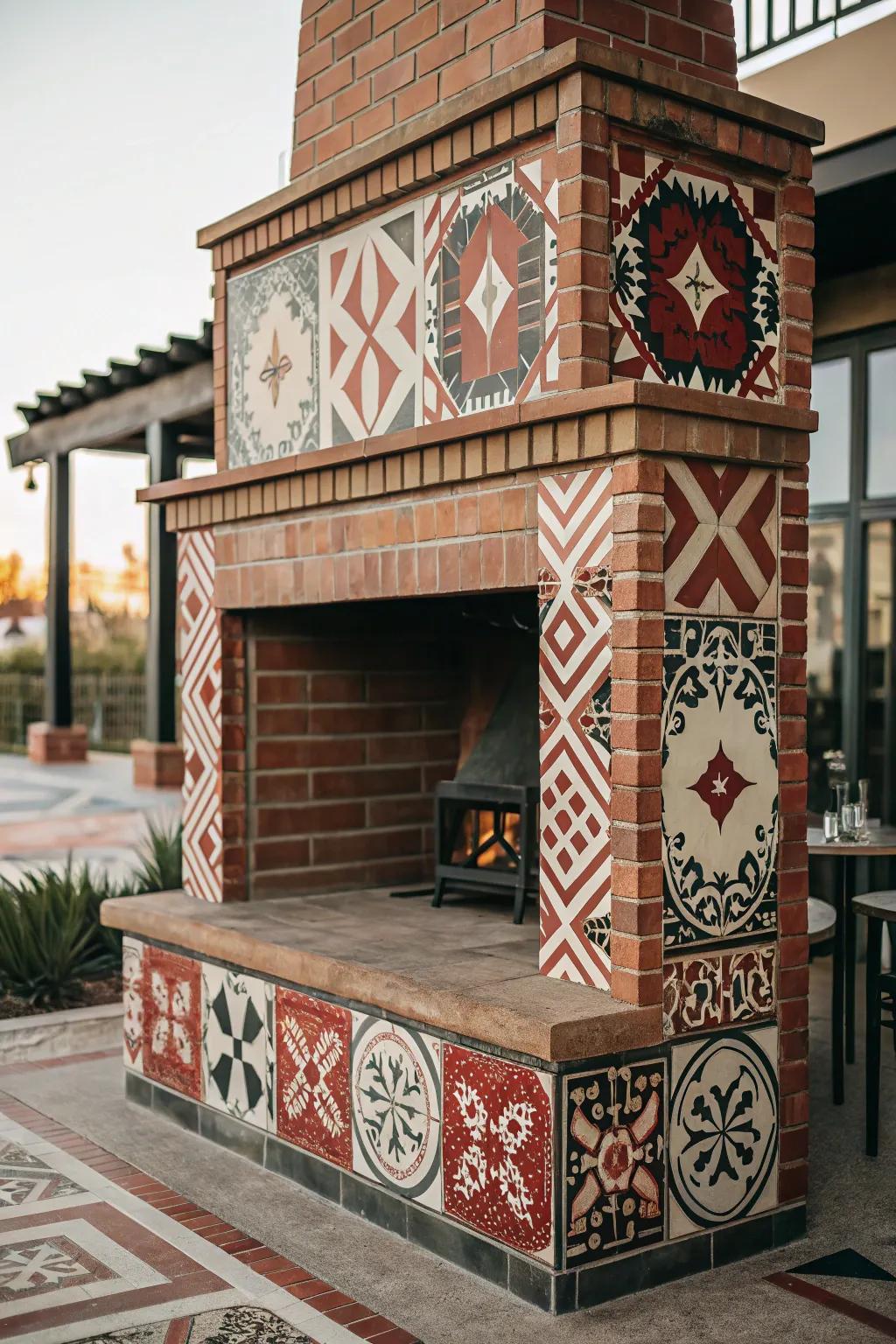 Daring squares transform your hearth into an attention-grabbing centerpiece.