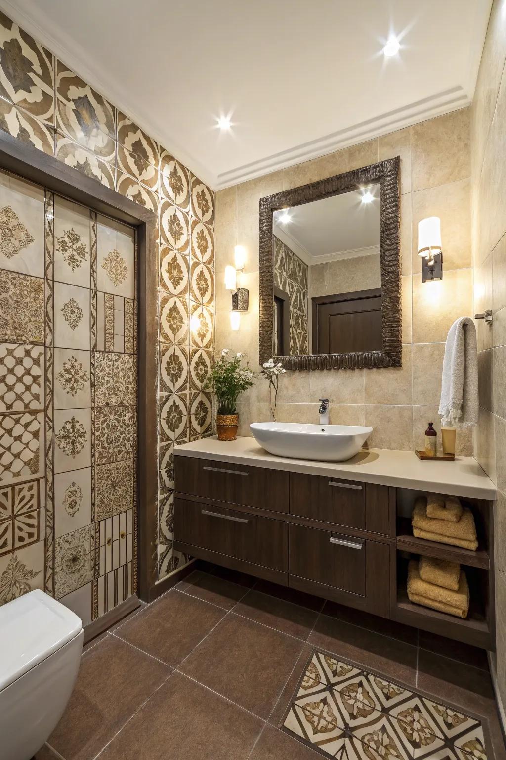Inventive style using patterned tiles.