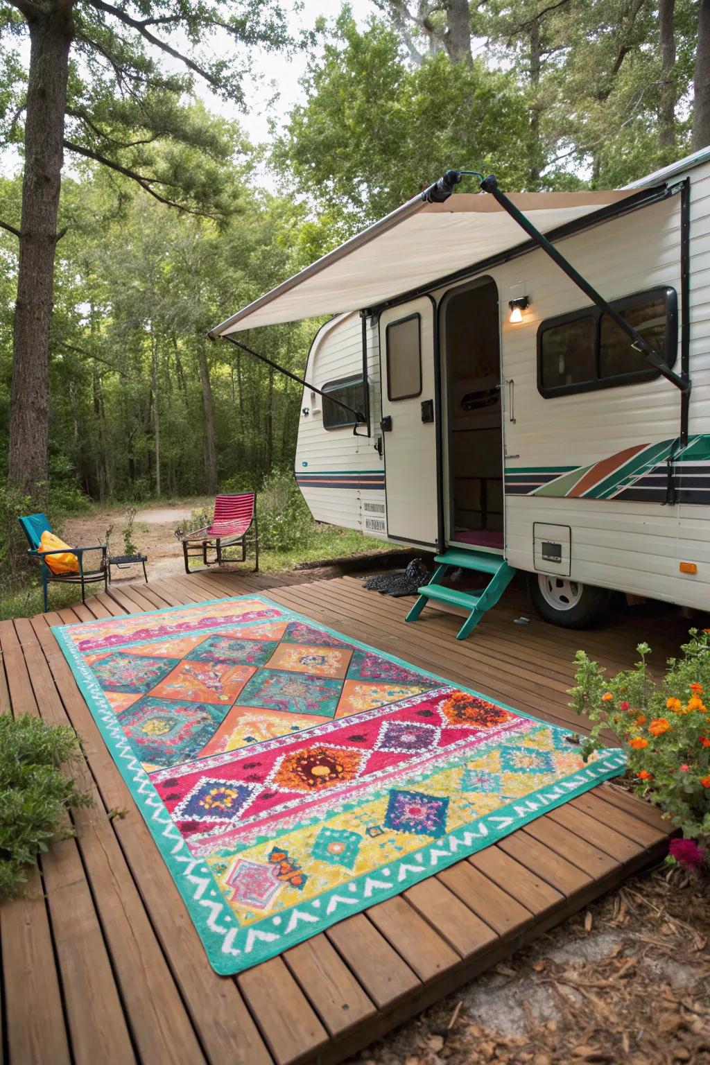 With a handmade deck carpet, add a splash of color.