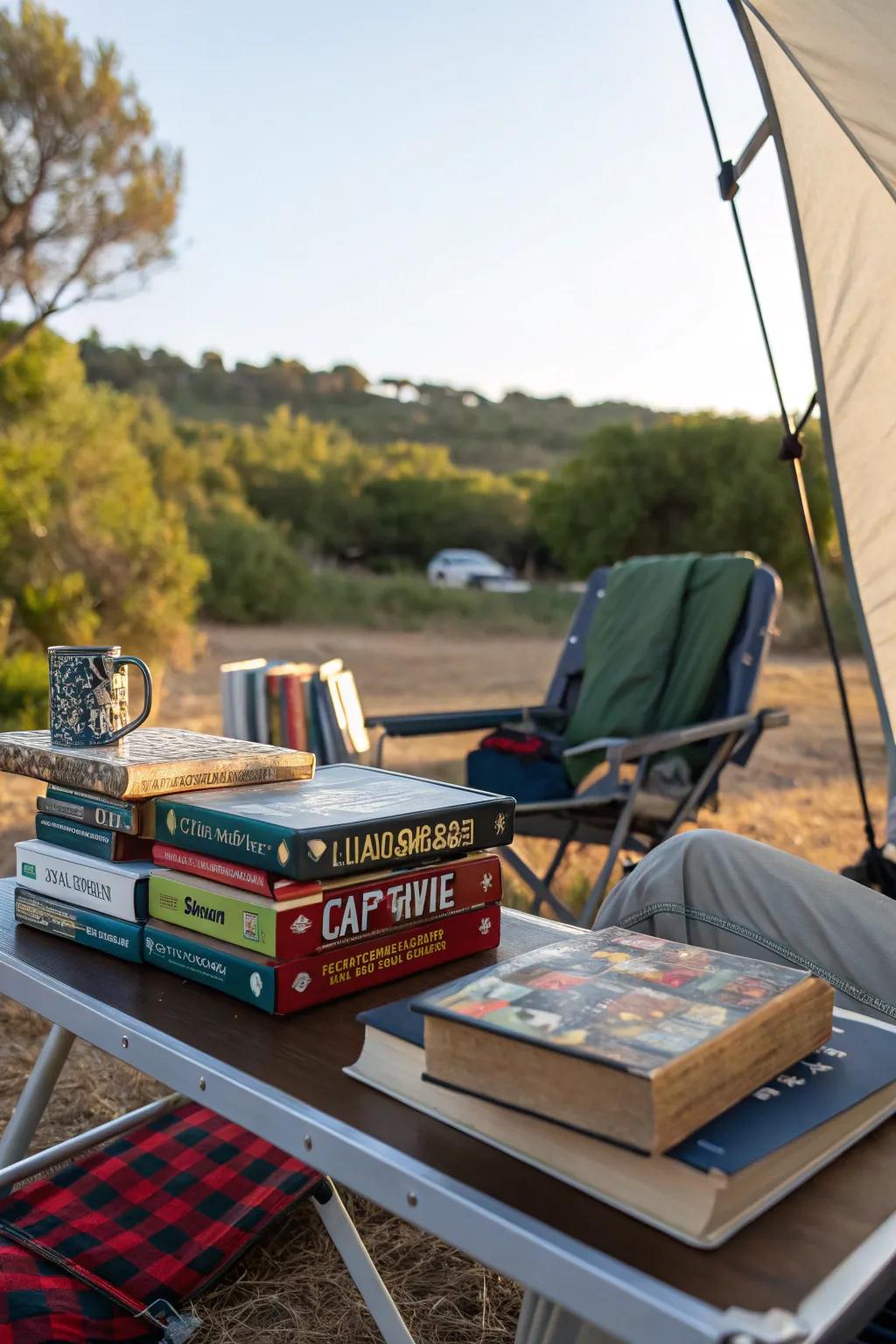 Enjoy relaxing downtime through books and activities at the campsite.