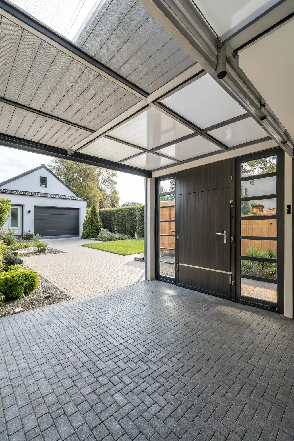 A carport with adaptable door features, providing flexible design options.
