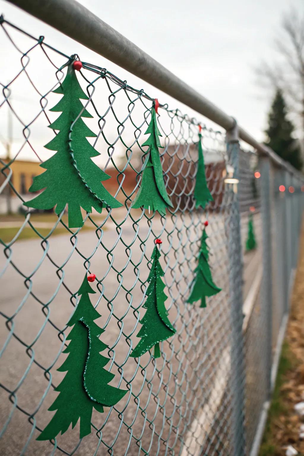 Artificial conifer weave adds a festive note to your fence.