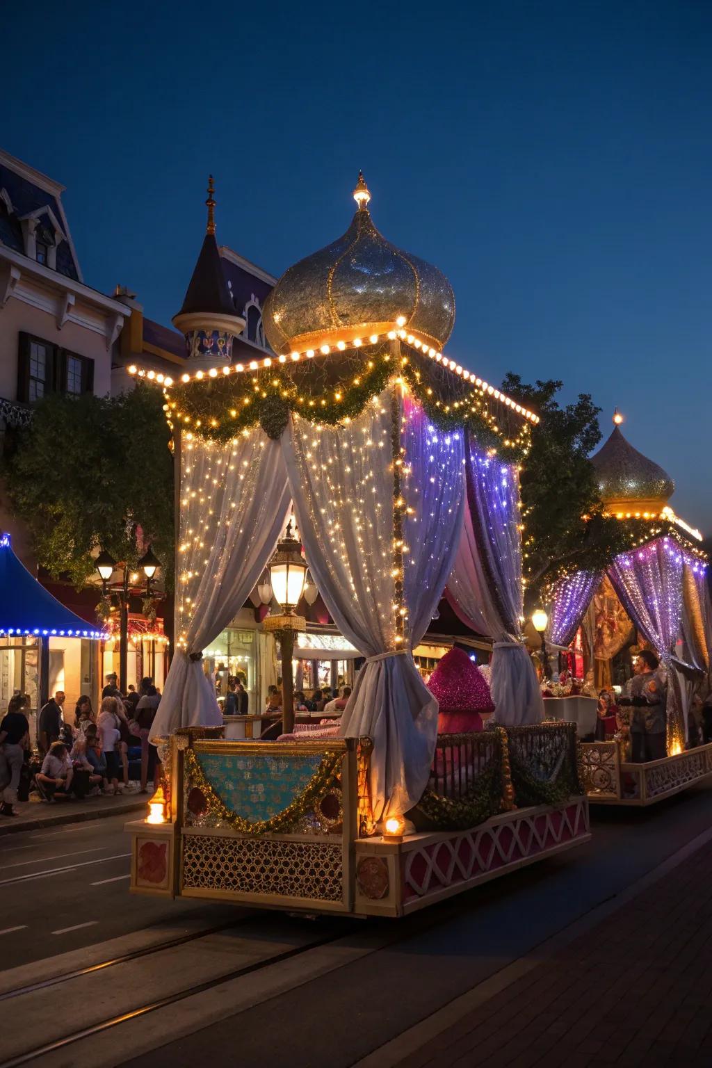 Middle Eastern Starry Night float featuring twinkling stars and tents.