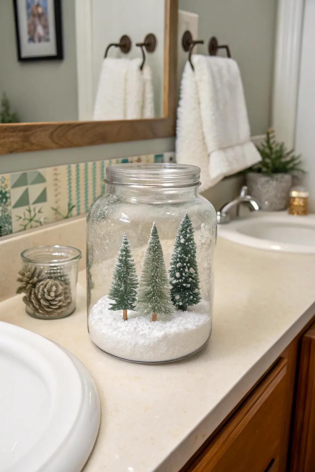 A winter scene container brings a charming accent to your holiday aesthetic.