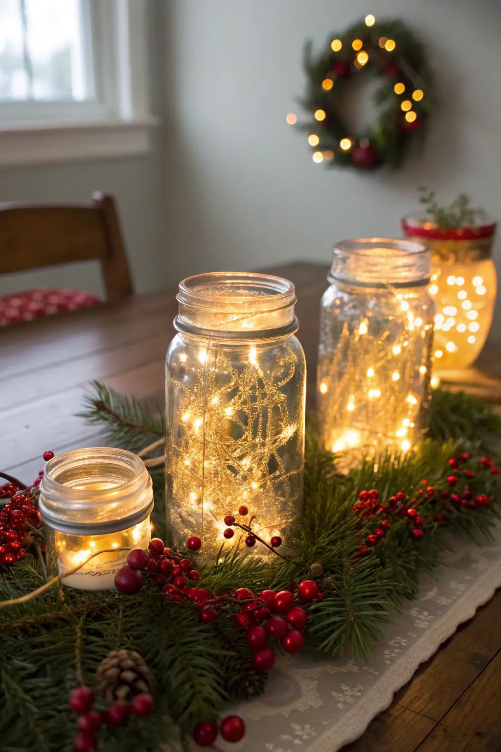 Charming DIY radiance lanterns enhancing the holiday decor.