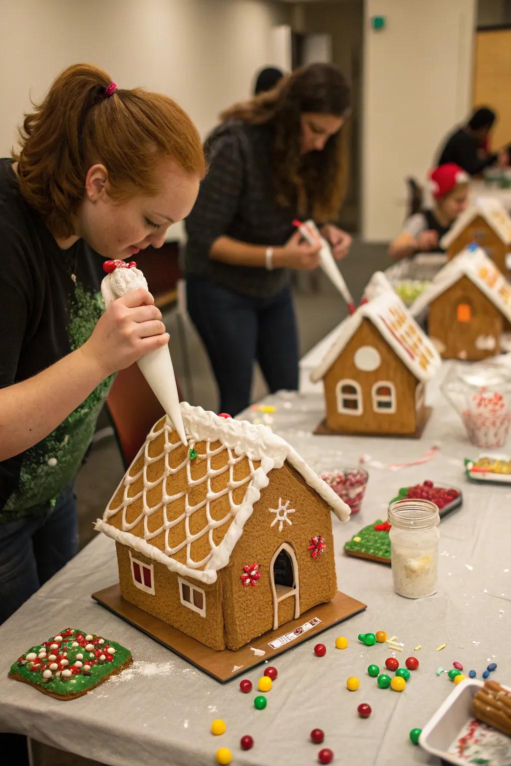 Gingerbread abode erection duel underscoring imagination and celebratory vivacity.