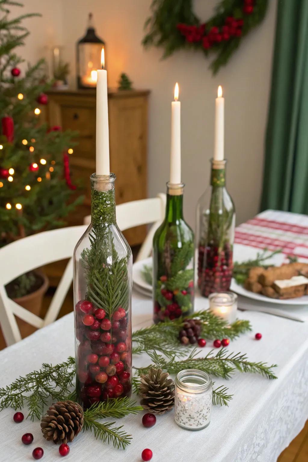 Reused flasks make elegant and eco-conscious decor.