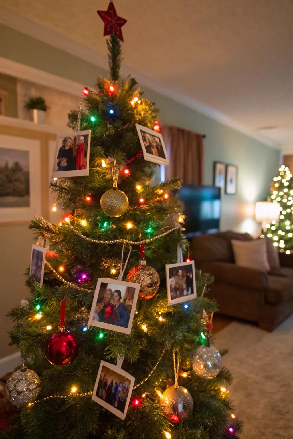 A personalized Christmas tree with cherished picture baubles.