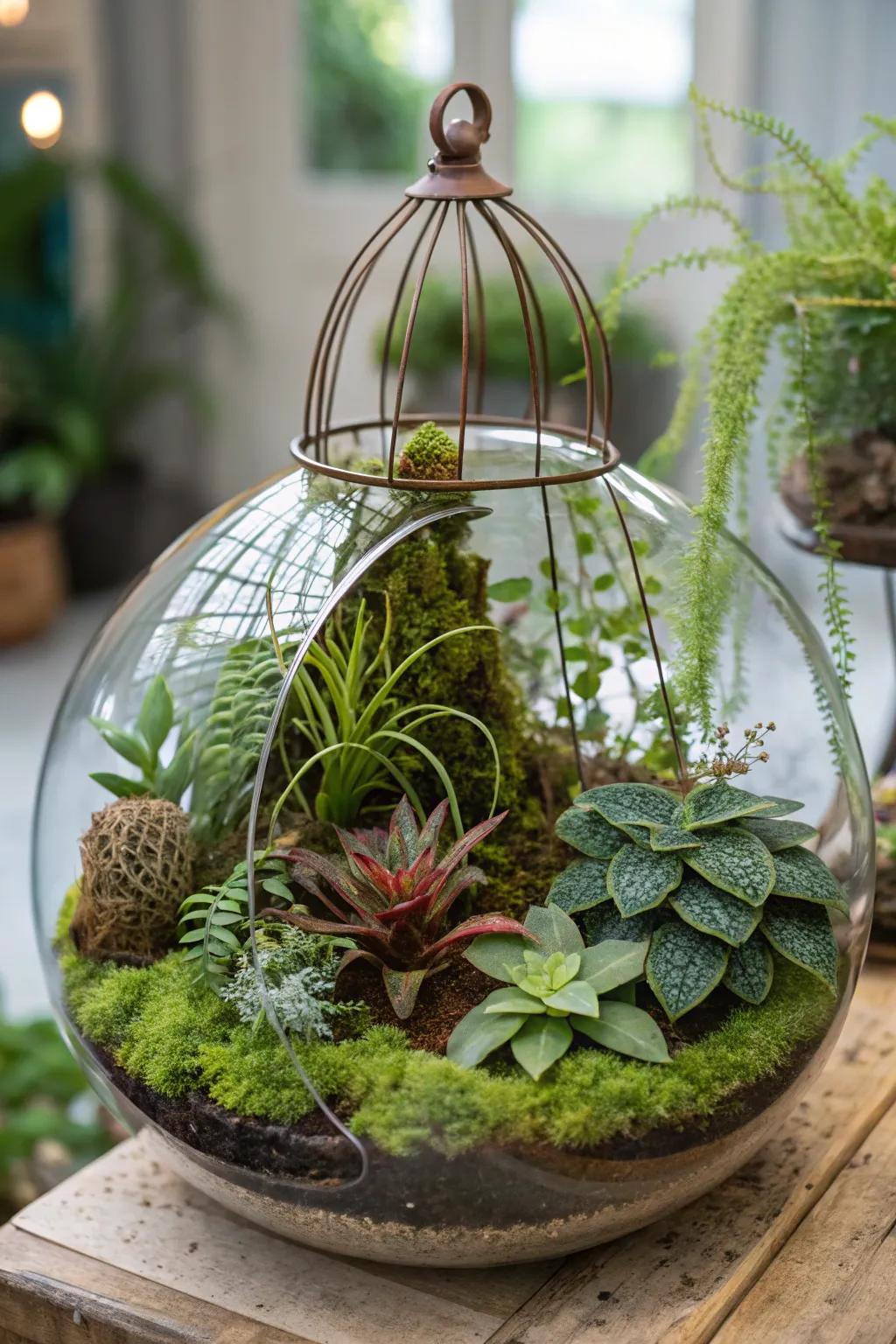 An artistic terrarium, a tangible piece of home decor artistry.
