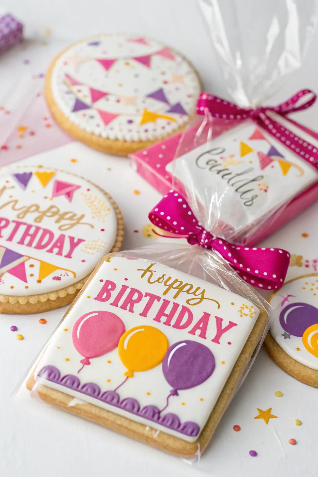 Themed wrapping adds a celebratory touch to biscuit presents.