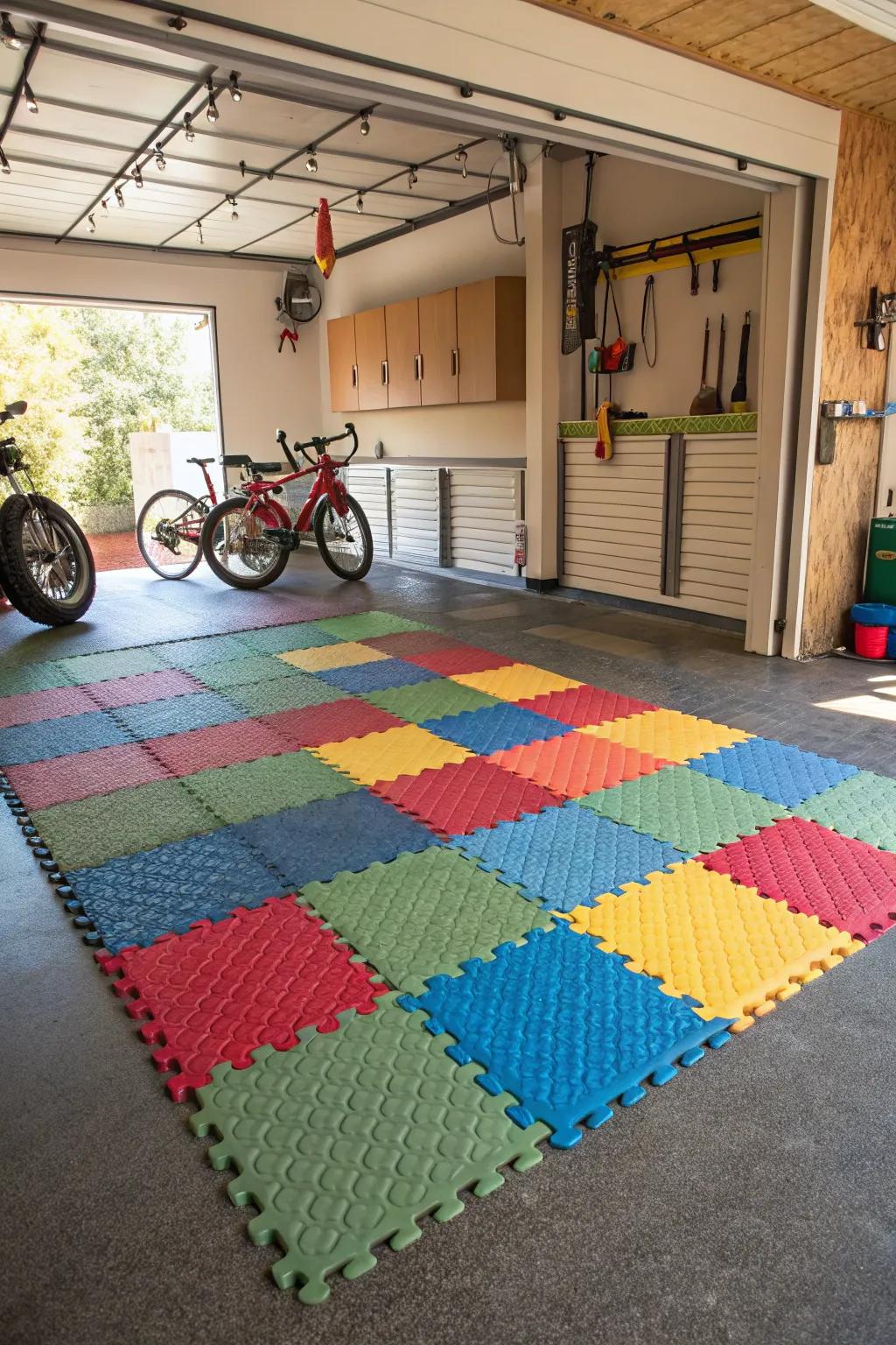 Interlocking tiles provide flexibility and creativity.