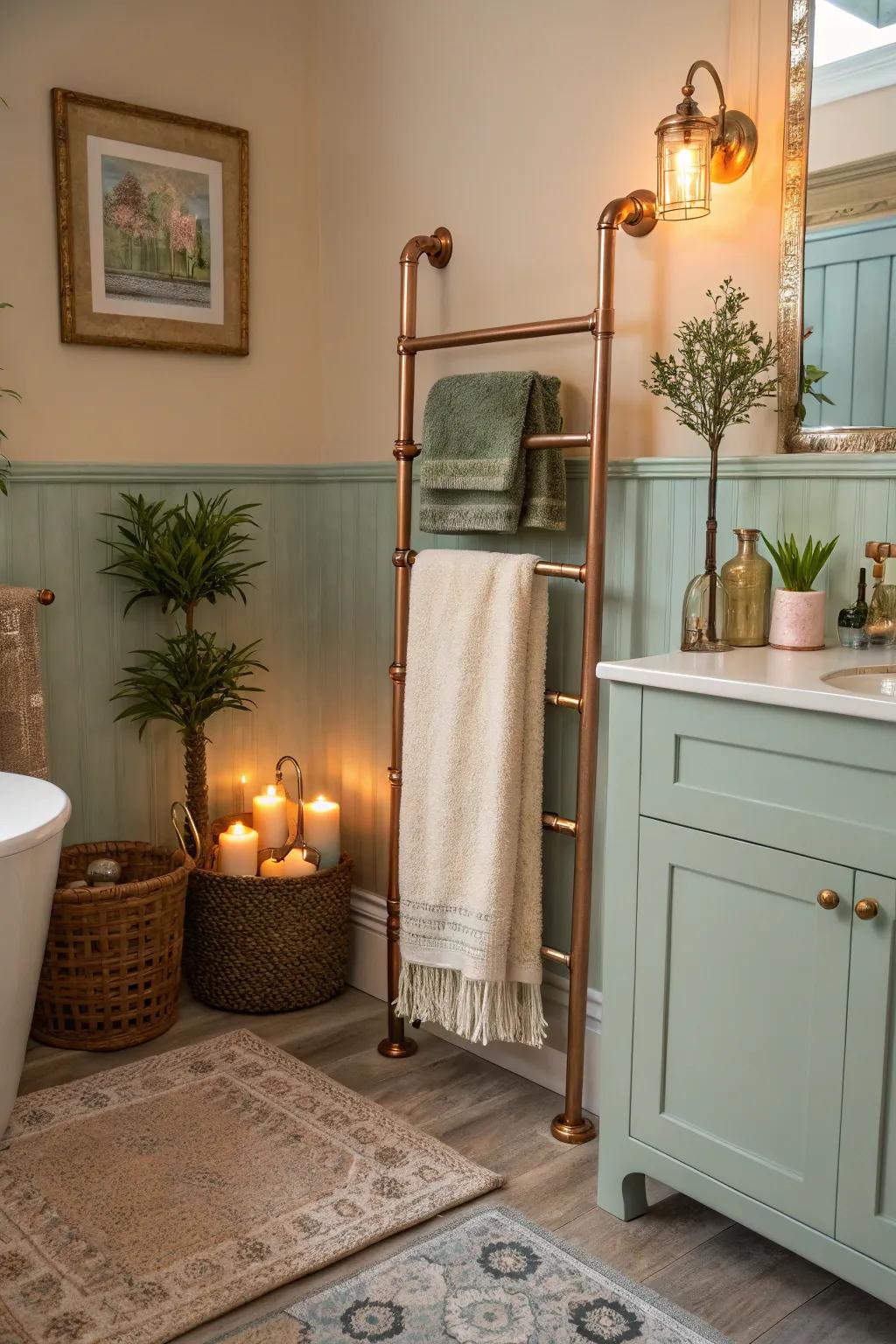 Metal towel heaters provide comfort and style.