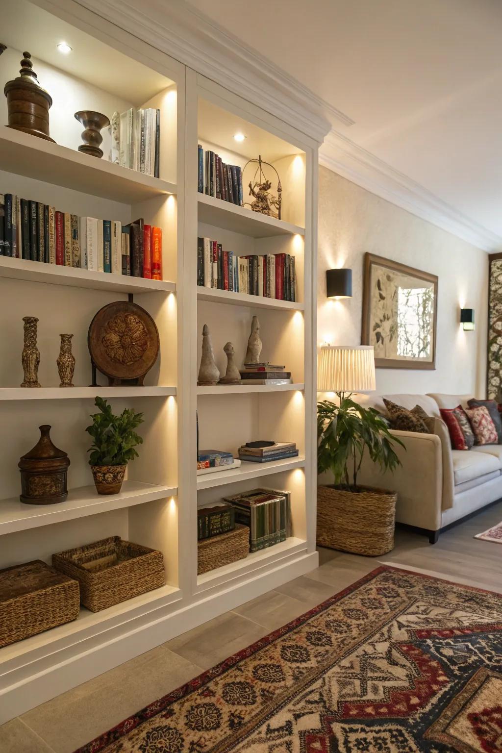 Open shelving injects personality and a lived-in sensation.