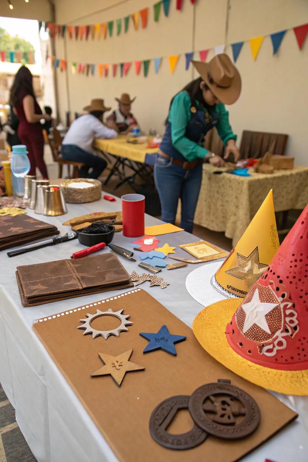 Encourage creativity using a sheriff insignia crafting station.