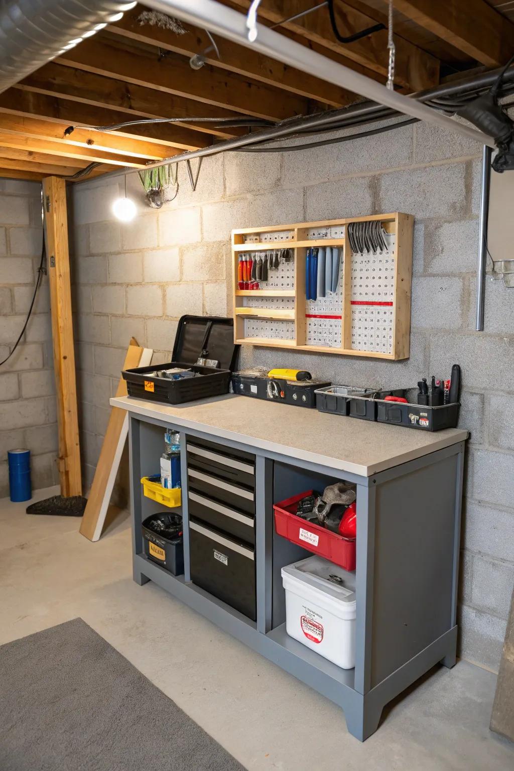 A compact workbench can transform your crawl space into a functional workshop.