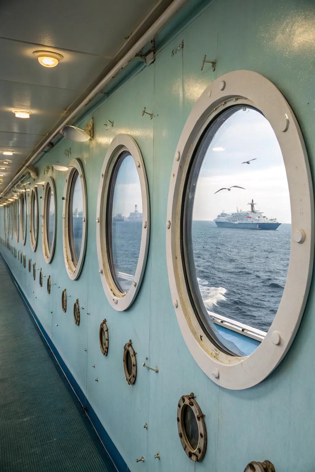 Porthole decals present a whimsical ocean view.