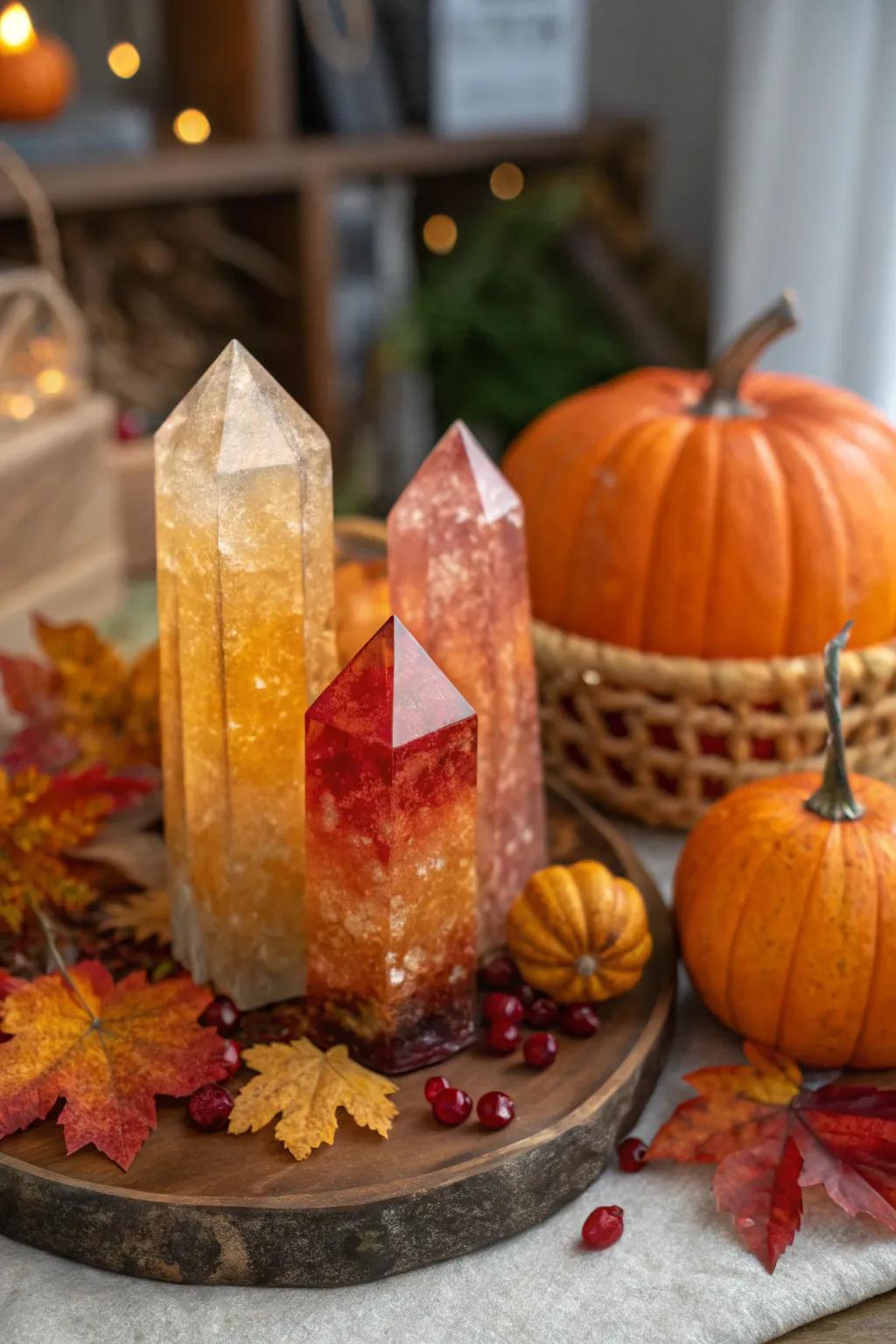A seasonal transformation with autumn-colored crystals.