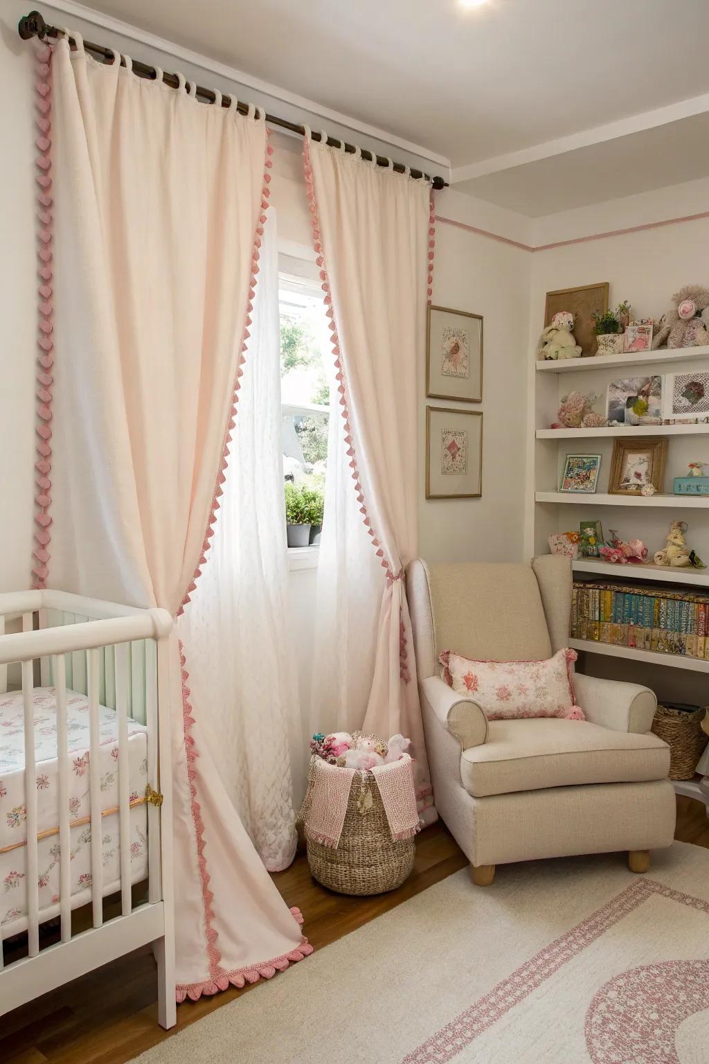 Classic nursery drapes with ridged perimeters.
