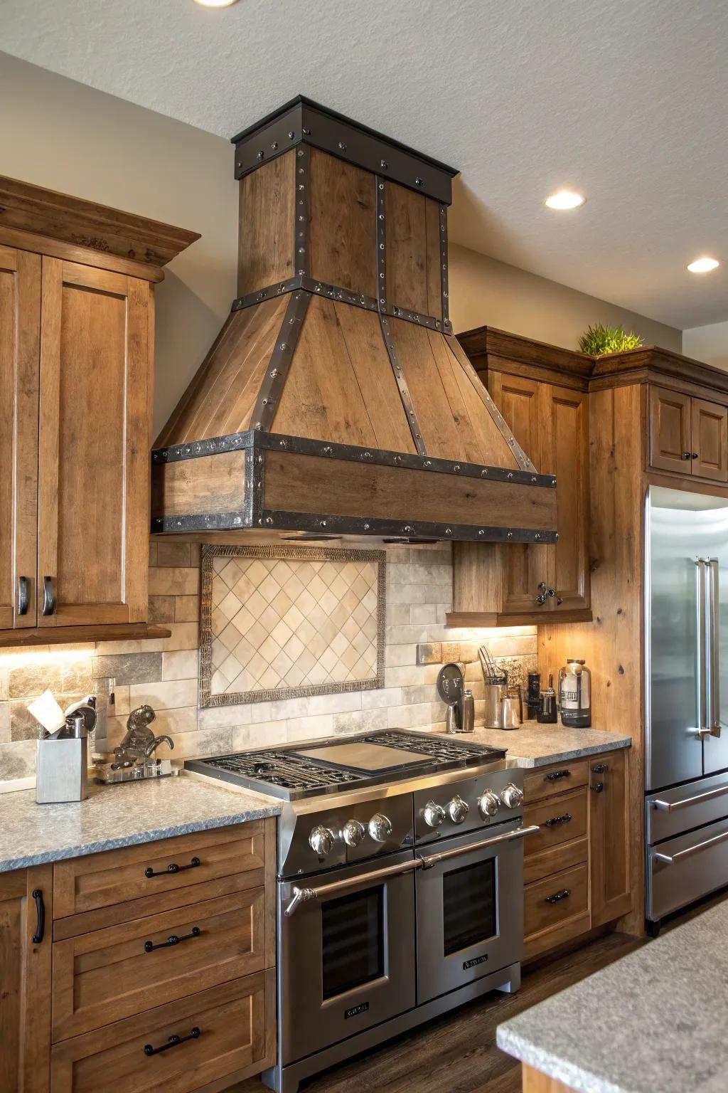 Composite elements present a singular, bespoke range hood design.