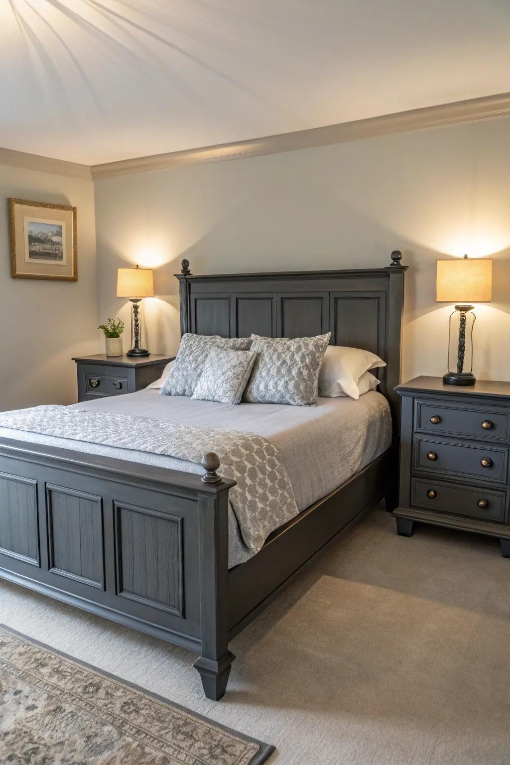 Equilibrium introduces balance and tranquility to a grey-themed bedroom.
