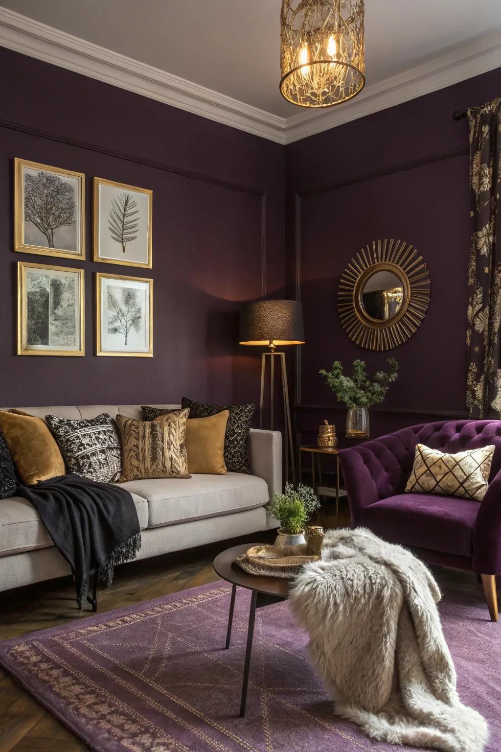 A mystical lilac living space featuring enchanting decor.