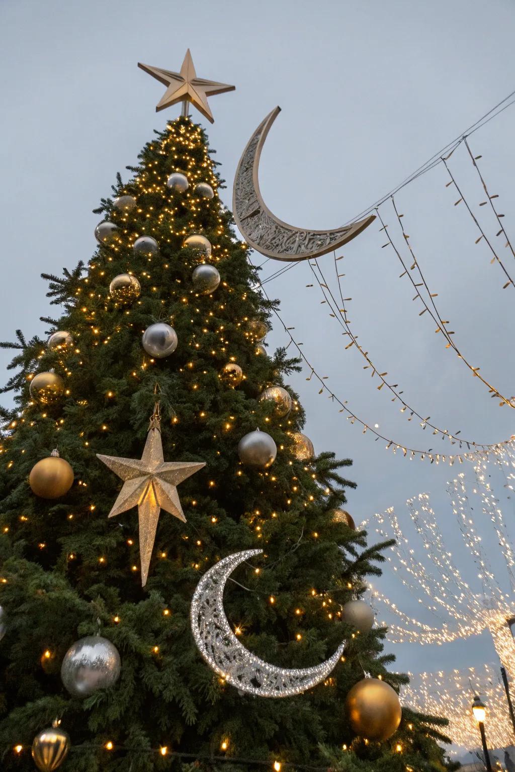 A celestial grandeur Christmas tree showcasing refined illumination and embellishments.