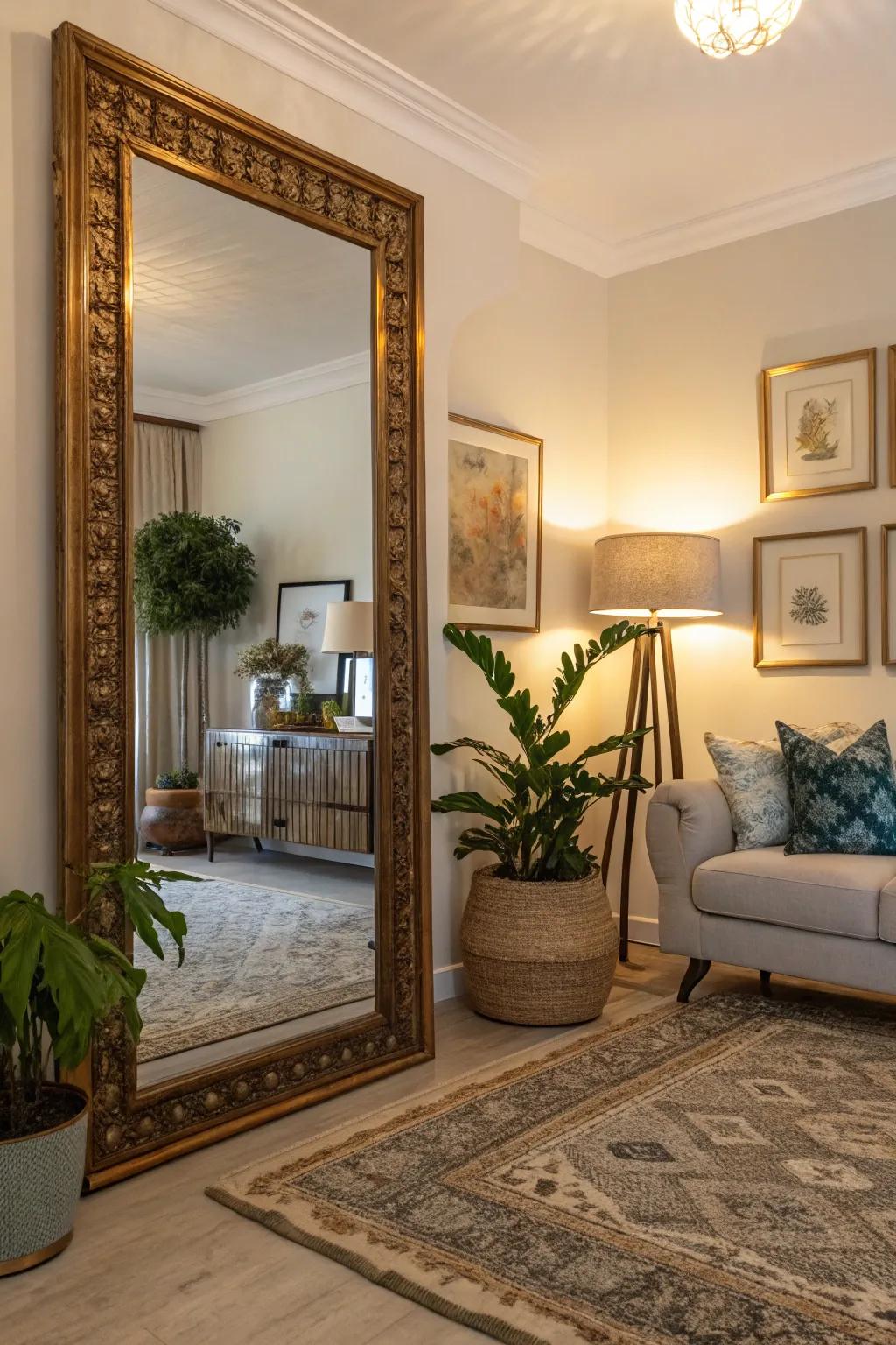 Mirrors in corners enhance illumination and fashion a snug atmosphere.