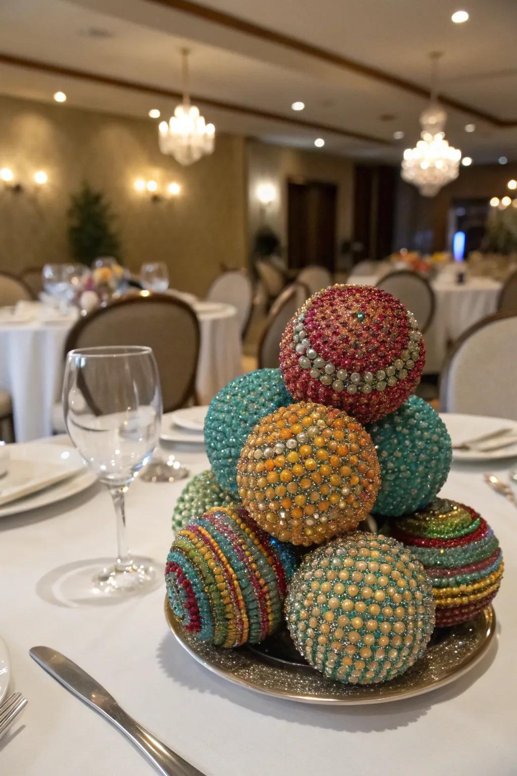 Beaded orbs contributing artistic flair