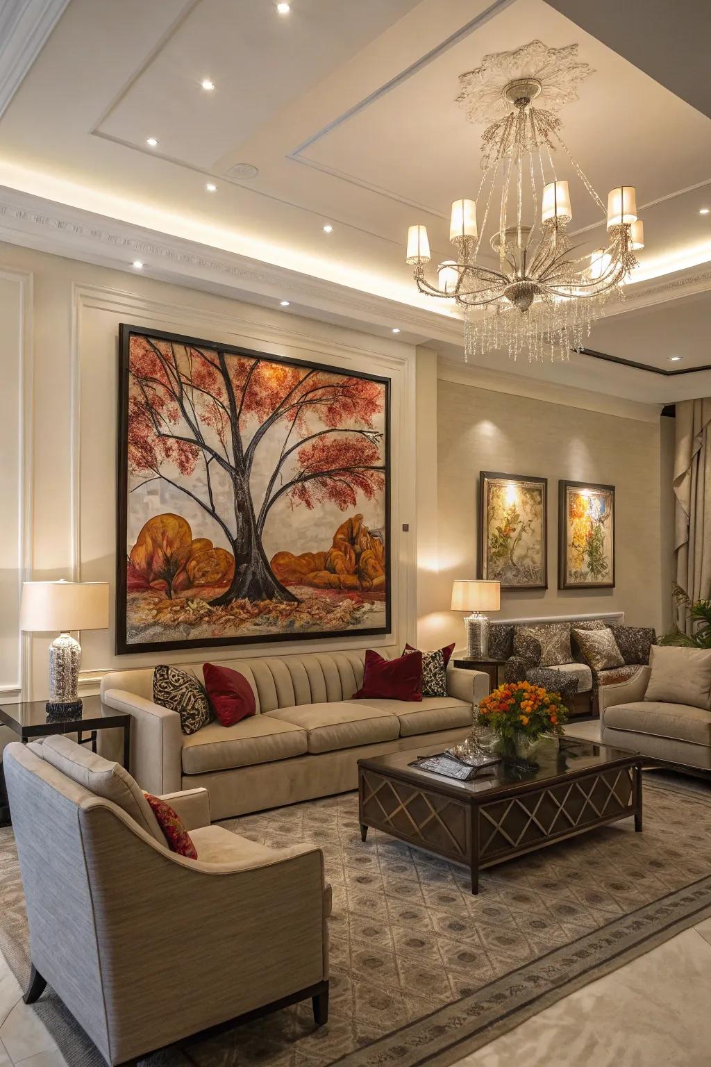 A striking grand gesture piece that elevates the room's aesthetic.